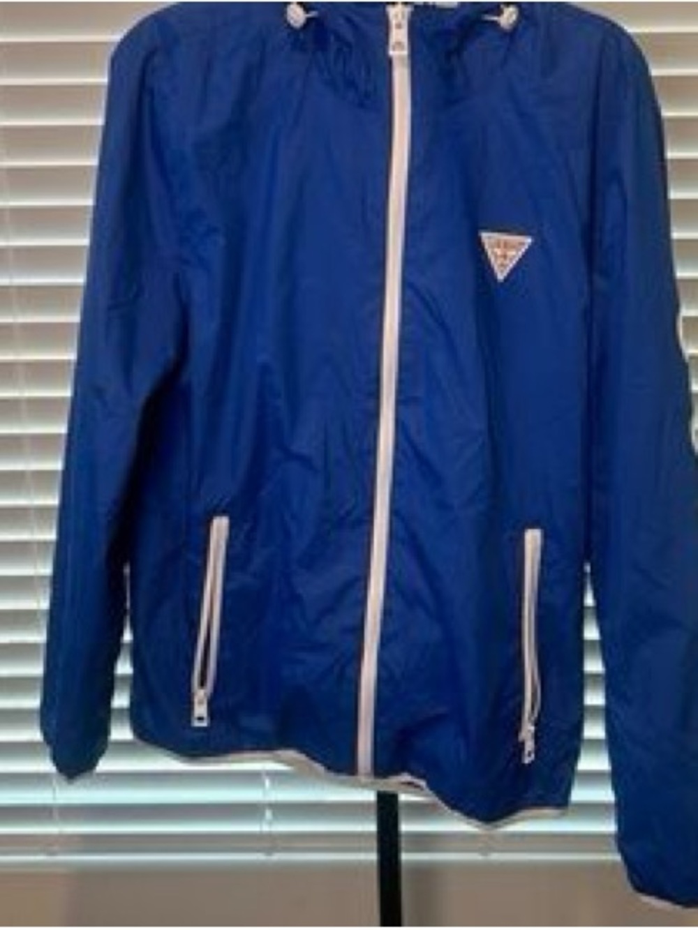 Unisex Guess Royal Blue Windbreaker Jacket with White Trim